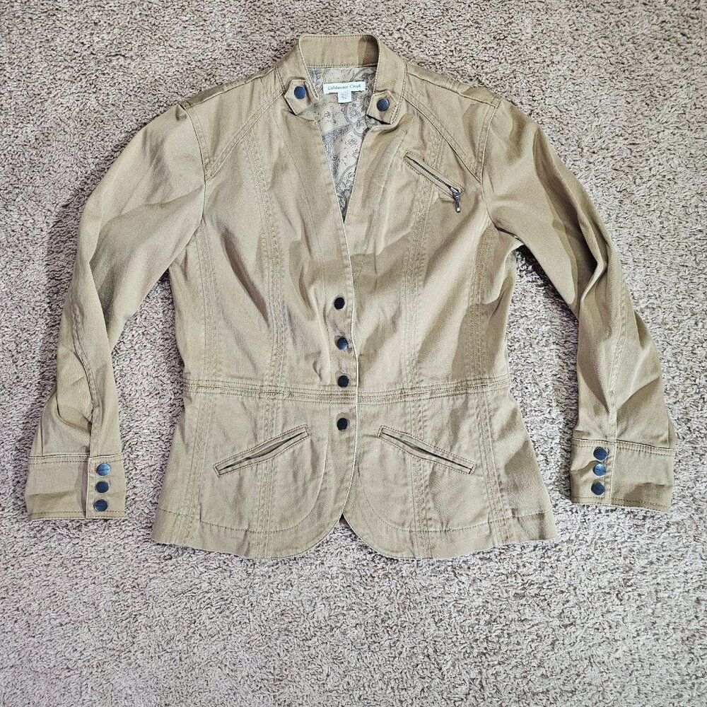 Coldwater Creek Utility Jacket Womens 4P Khaki Brown Blazer Cotton Stretch